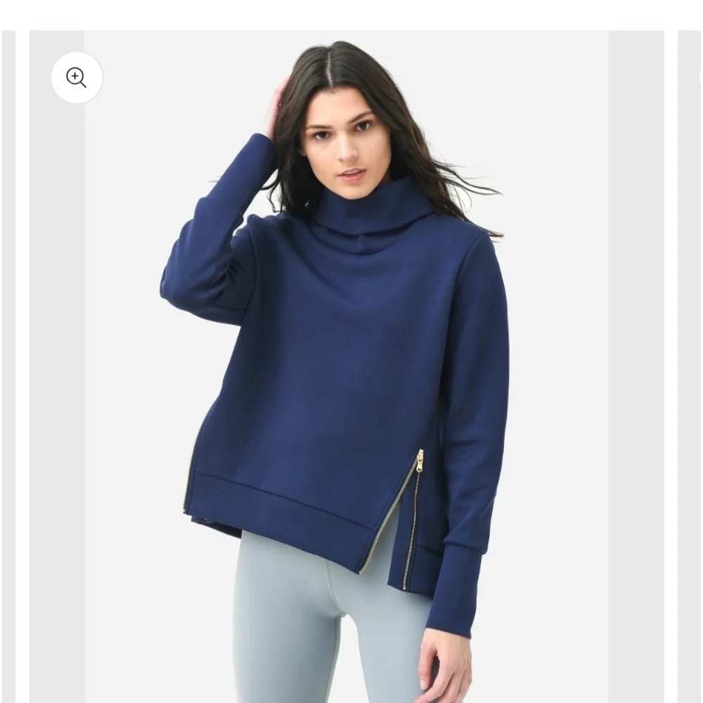 Addison Bay Everyday Pullover Women Large Navy Blue Funnel Neck Gold Side Zips